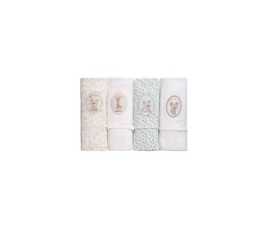 Coffret de 4 langes Coton Sophie la girafe 70 x 70 cm
