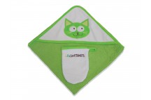 Sortie de bain + gant assorti Chaton vert