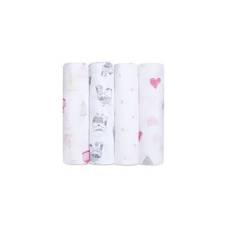 Coffret de 4 langes Coton Lovebird 120 x 120 cm Coffret de 4 langes Coton Lovebird 120 x 120 cm