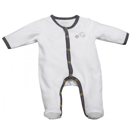 Pyjama Babyfan en velours Blanc/gris 1M Pyjama Babyfan en velours Blanc/gris 1M
