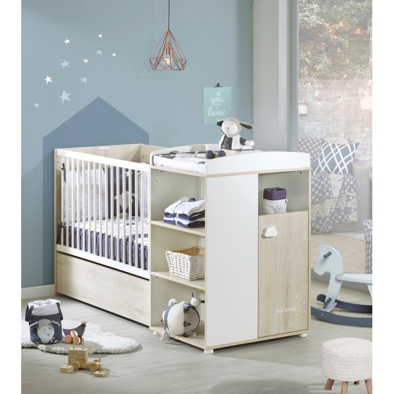 Lit Combiné Transformable Smile Hêtre 60 x 120 cm Lit Combiné Transformable Smile Hêtre 60 x 120 cm