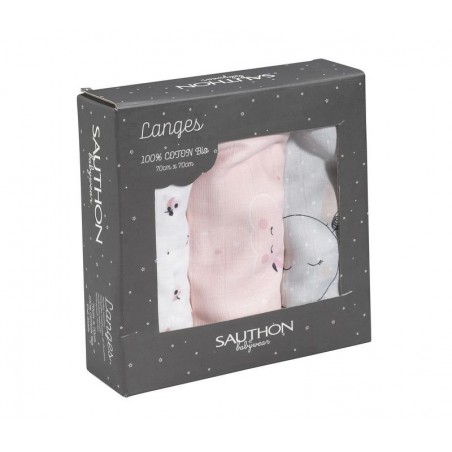 Coffret de 3 Langes en coton bio Miss Chipie 70 x 70 cm Coffret de 3 Langes en coton bio Miss Chipie 70 x 70 cm