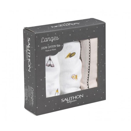 Coffret de 3 Langes en coton bio Timouki 70 x 70 cm Coffret de 3 Langes en coton bio Timouki 70 x 70 cm