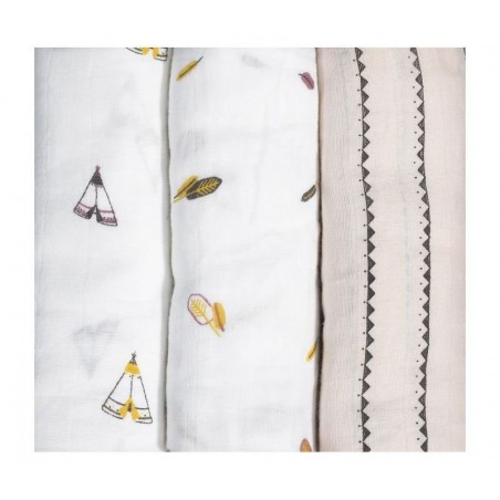 Coffret de 3 Langes en coton bio Timouki 70 x 70 cm Coffret de 3 Langes en coton bio Timouki 70 x 70 cm