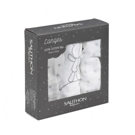 Coffret de 3 Langes en coton bio Céleste 70 x 70 cm Coffret de 3 Langes en coton bio Céleste 70 x 70 cm