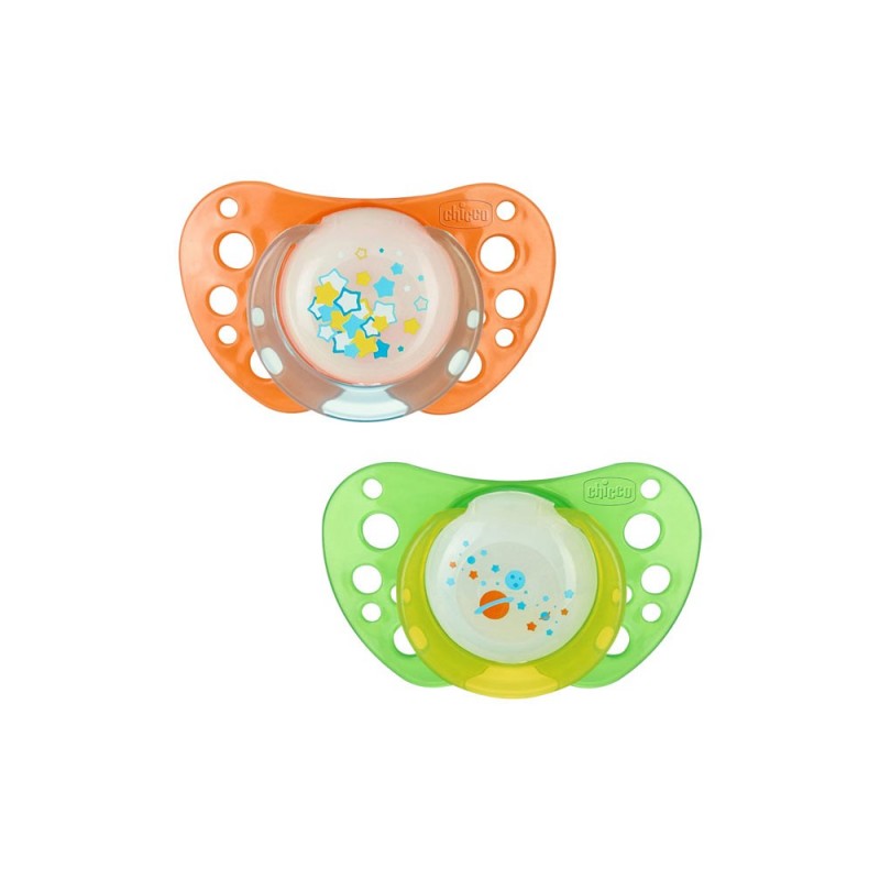 Lot de 2 Sucettes Physio Air Silicone Phosporescent 6-12 mois Lot de 2 Sucettes Physio Air Silicone Phosporescent 6-12 mois