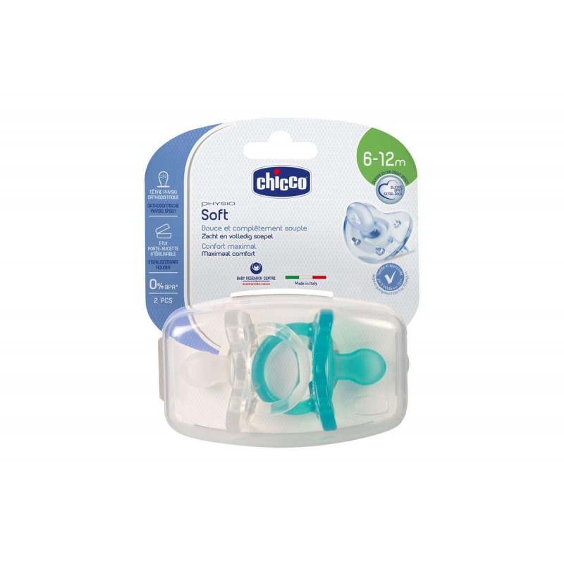 Lot de 2 Sucettes souples Physio soft Silicone 6-12 mois Bleu Lot de 2 Sucettes souples Physio soft Silicone 6-12 mois Bleu