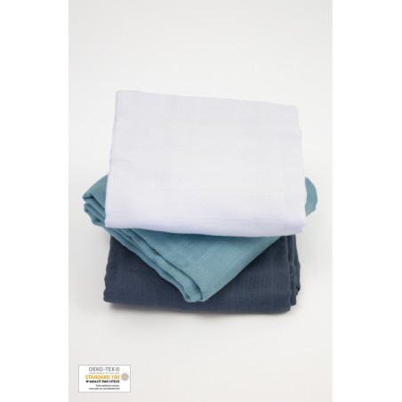 Lot de 3 langes coton Bio Unis Bleu