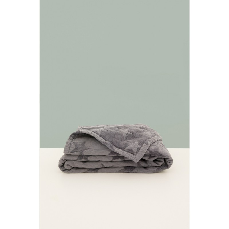 Couverture en coton Bio et maille chenille Star Gris Souris