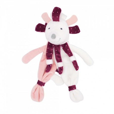 Doudou plat velours lapin rose naissance Okaïdi & Obaïbi