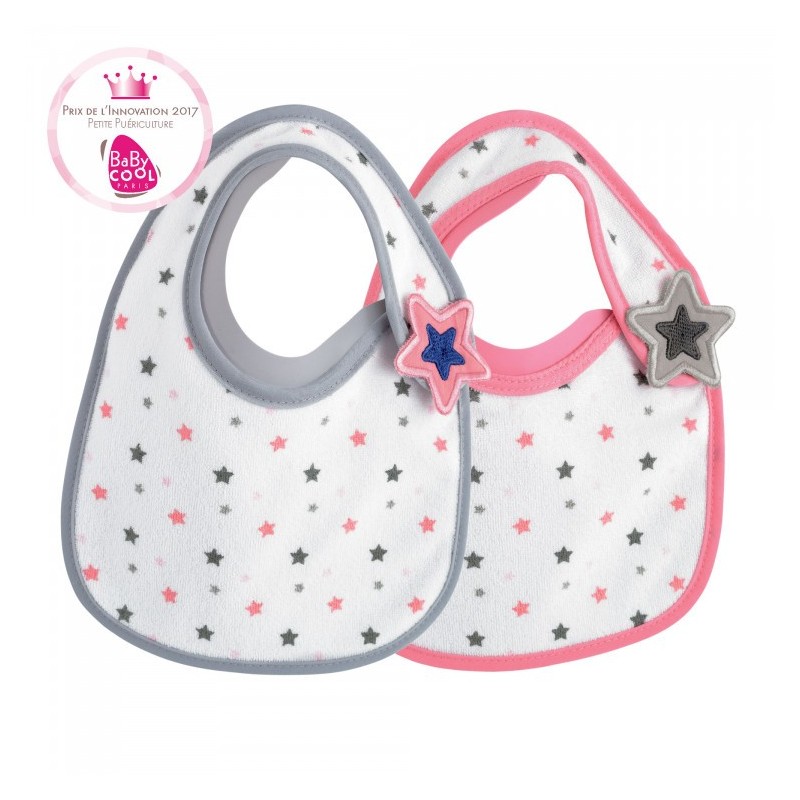 Lot de 2 Bavoir Bib'up naissance Gris et Rose