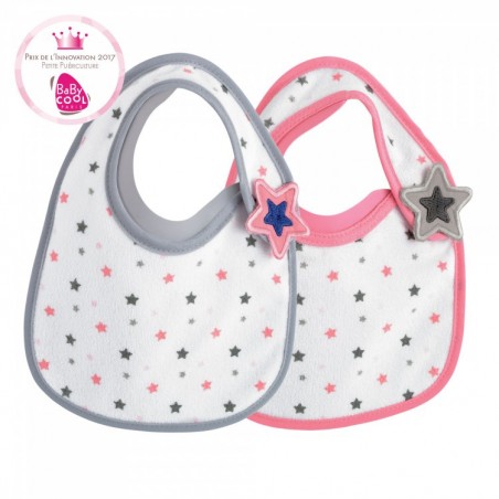 Lot de 2 Bavoir Bib'up naissance Gris et Rose