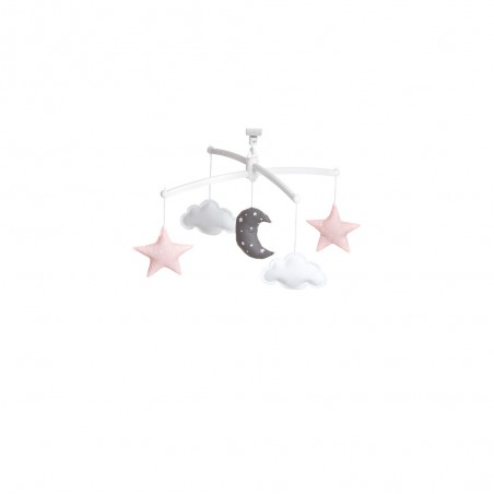 Mobile Musical Lune Grise Et Etoile Rose Le Coin Des Petits