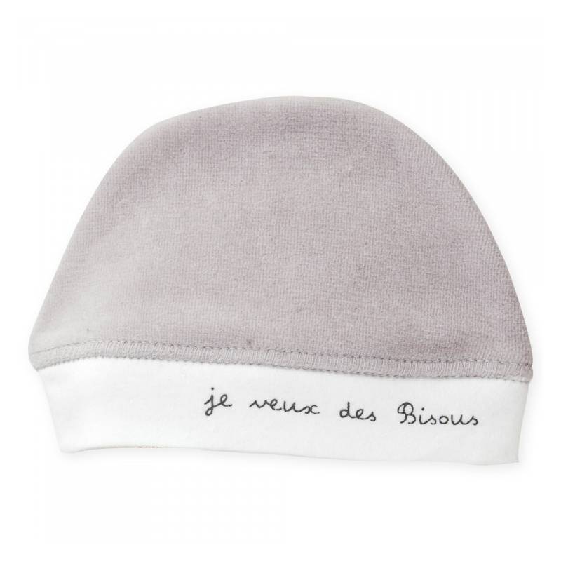 Bonnet naissance velours gris - Le coin des petits