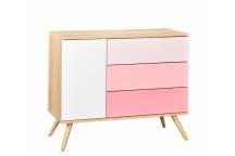 Commode 3 tiroirs 1 porte Seventies rose