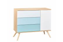 Commode 3 tiroirs, 1 porte Seventies bleu