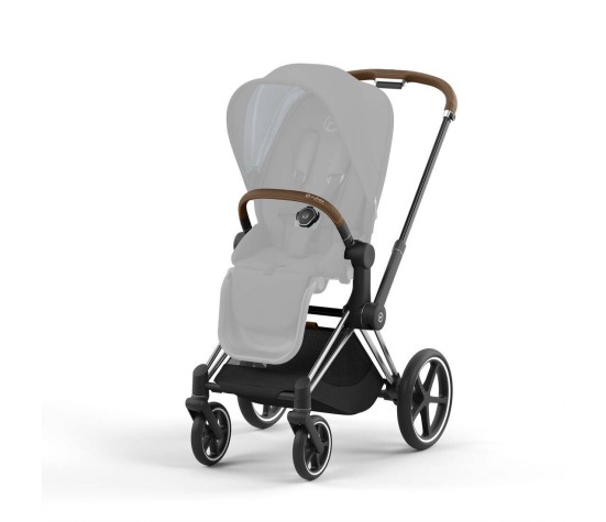 Châssis de poussette Priam chrome détails marron
