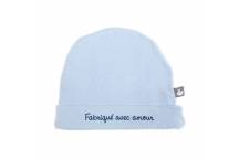 Bonnet de naissance "Fabriqué avec amour" bleu