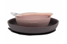 Coffret Repas Silicone Rose/Gris 3pcs