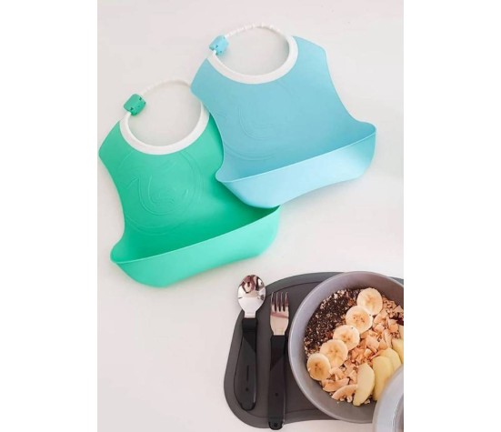 Lot De 2 Bavoirs Réceptacle Bleu et Vert 4M+