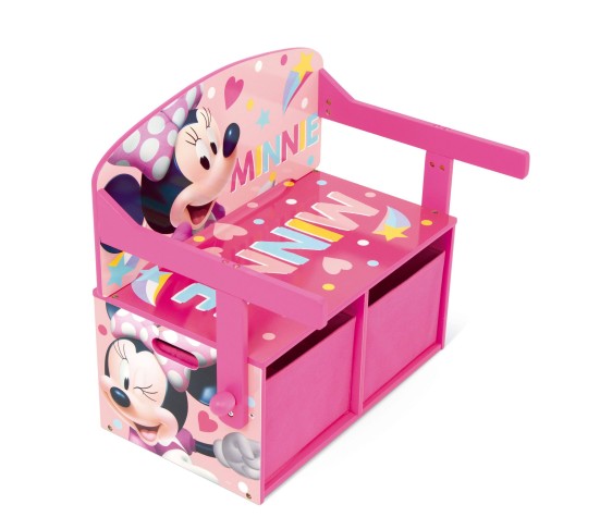 Banc à Jouets 3 en 1 en Bois Transformable en Bureau Minnie