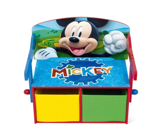 Banc à Jouets 3 en 1 en Bois Transformable en Bureau Mickey