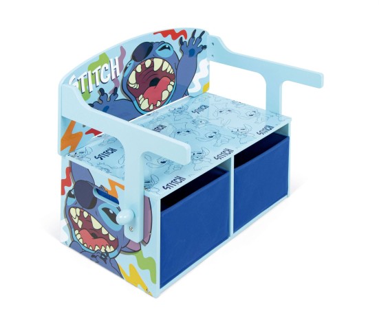 Banc à Jouets 3 en 1 en Bois Transformable en Bureau Stitch