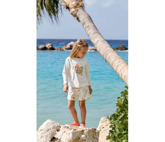 T-Shirt Anti-uv Fleurs Ecru 5-6 ans