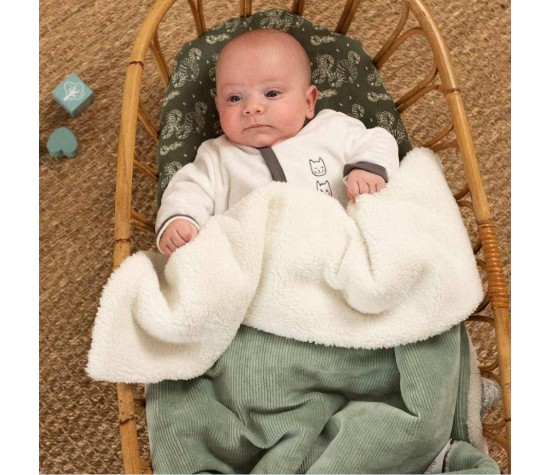 Couverture Sherpa Vert Sauge Wooly 100*140 CM
