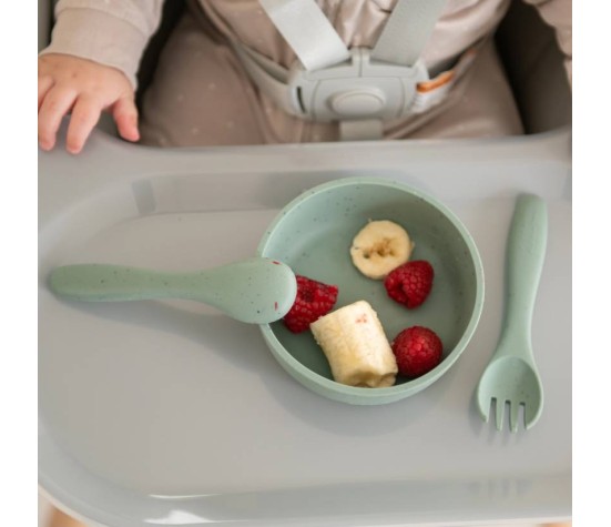 Ensemble Fourchette et Cuillère Silicone Vert Sauge