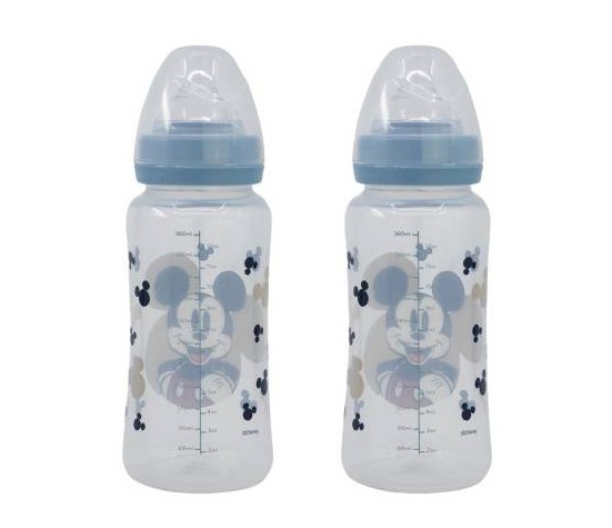 Lot De 2 Biberons 360Ml Tetine Silicone Debit 3 Positions Mickey