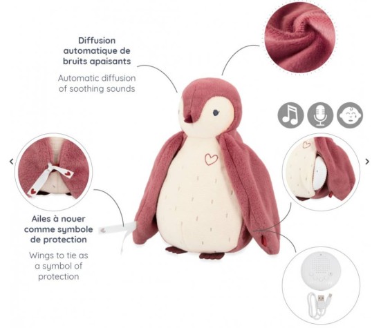Peluche Enregistreur Bruits Blancs Manchot Rose