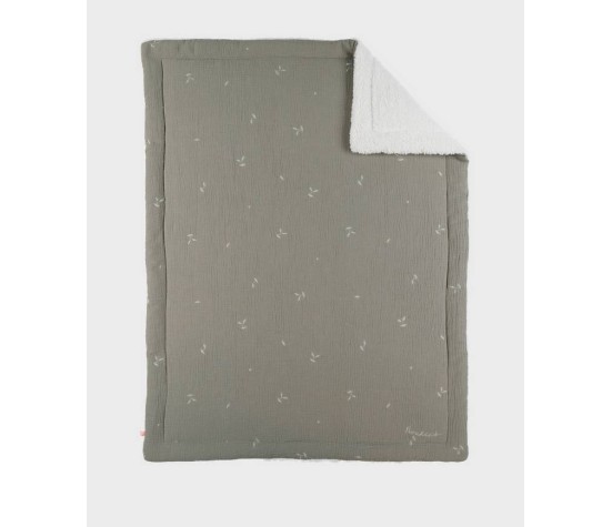 F&O Couverture 75X100CM Mousseline Brodee & Sherpa-Kaki
