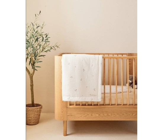 F&O Couverture 75X100Cm Mousseline Brodee & Sherpa-Blanc