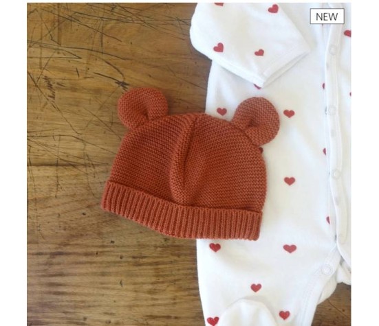 Bonnet à oreille en maille terracotta 0/1M
