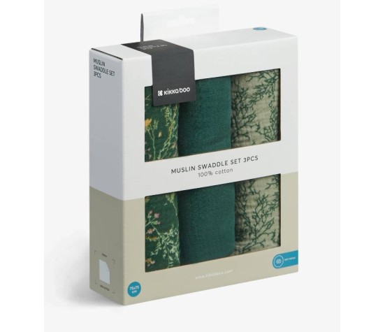 Lot de 3 Langes Vert Secret Garden 75x75 cm