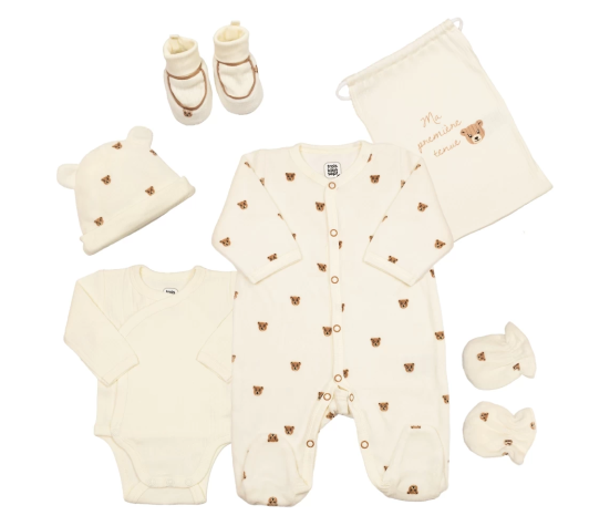 Kit naissance 6 pièces Ours Moka – Trois Kilos Sept