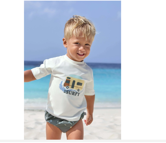 T-Shirt Anti Uv Manches Courtes Camper Ecru 3-6M