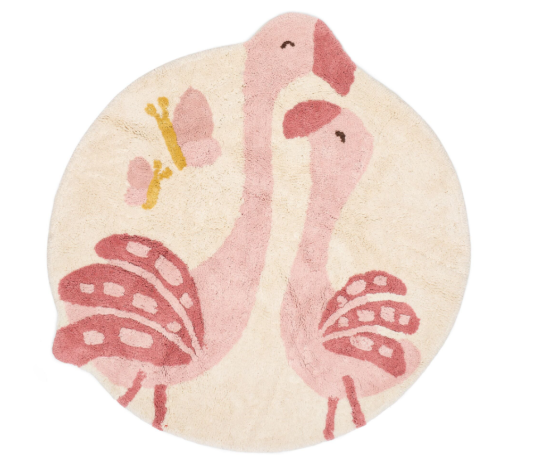 Tapis rond Flamant rose en coton bio Little Dutch