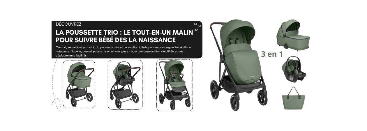 Poussette trio à La Réunion – Poussette 3 en 1 complète | Le Coin des Petits